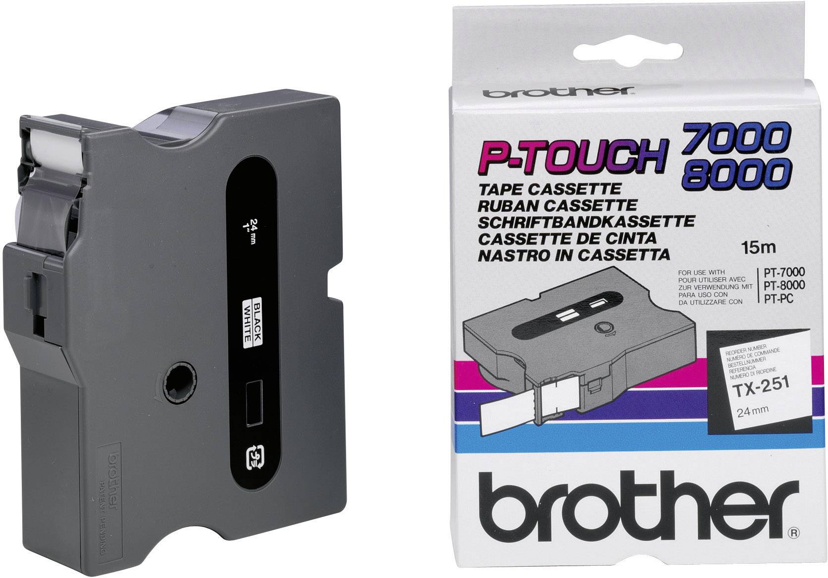 Brother TX251 - Schwarz auf Weiß - Rolle (2,4 cm) - laminiertes Band - für P-Tou