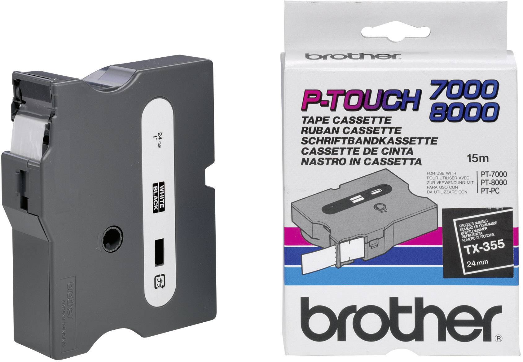 Brother TX - Weiß auf Schwarz - Rolle (2,4 cm) 1 Kassette(n) laminiertes Band -