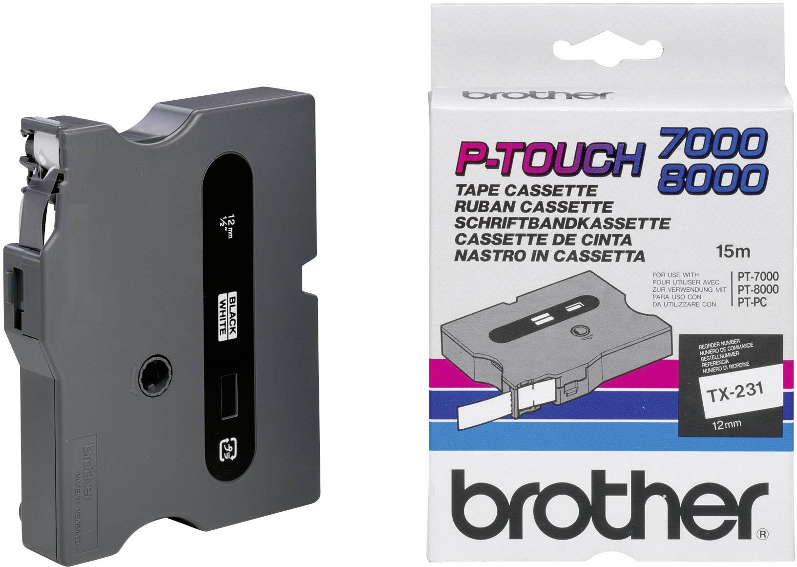 Schriftbandkassette 12mm TX-231 weiß/schwarz