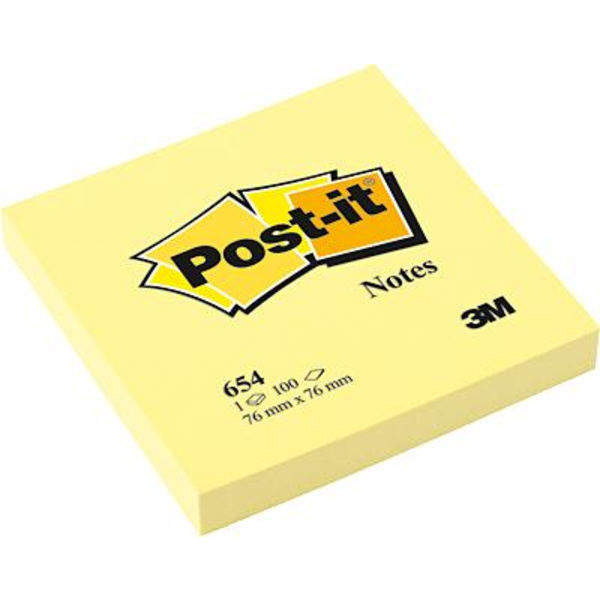 Post-it Note adhésive 654 76 mm x 76 mm jaune 100 feuille(s)