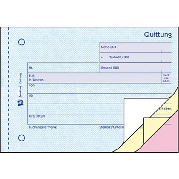 Zweckform Quittungen mit MwSt-Nachweis/1737 A6 blau/gelb/rosa Inh.3x40 Blatt