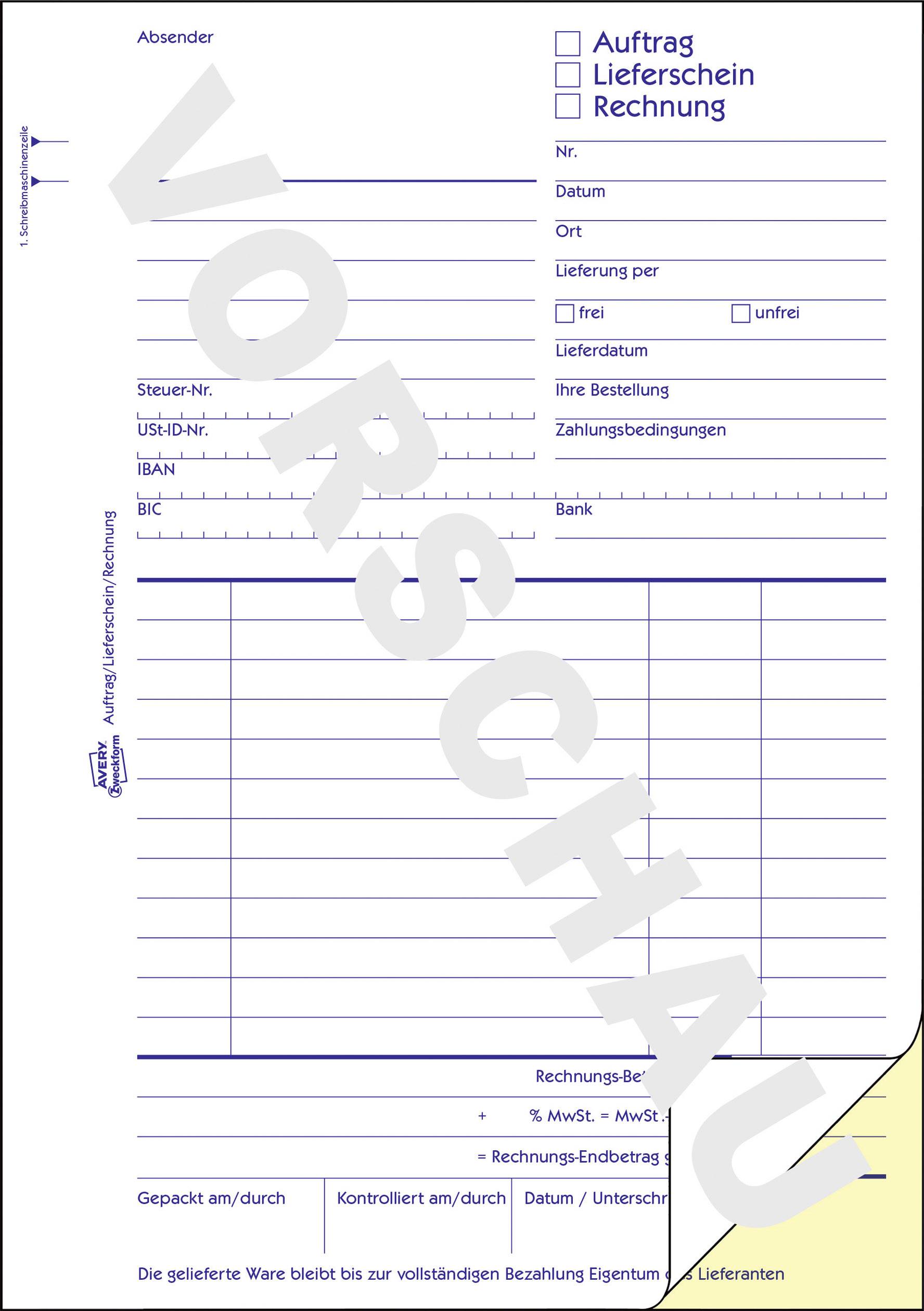 Avery Zweckform 1739 Auftrag/Lieferschein/Rechnung, A5, selbstdurchschreibend, 2x40 Blatt