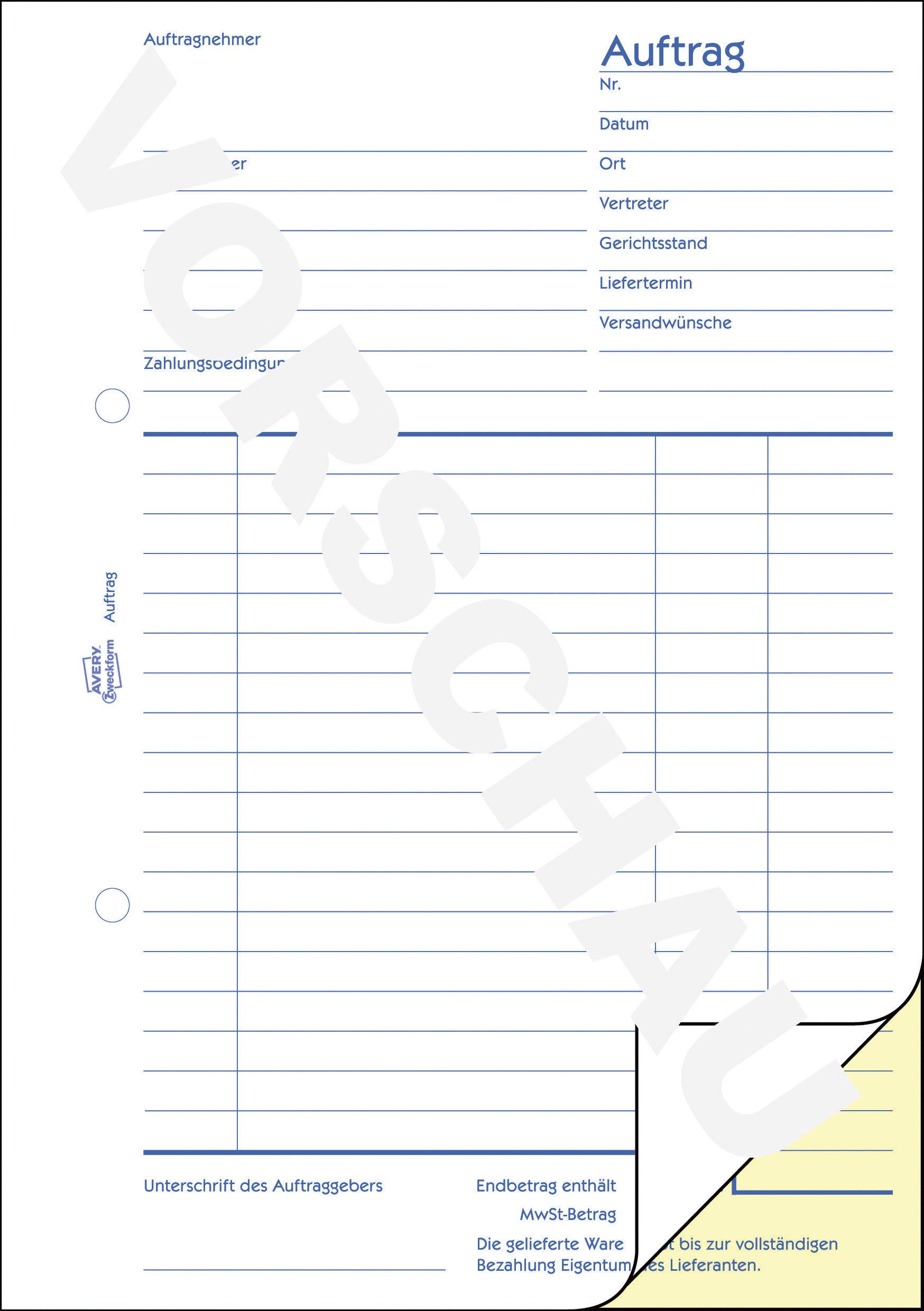 Avery-Zweckform Auftragsformular 1725 DIN A5 hoch Anzahl der Blätter: 80