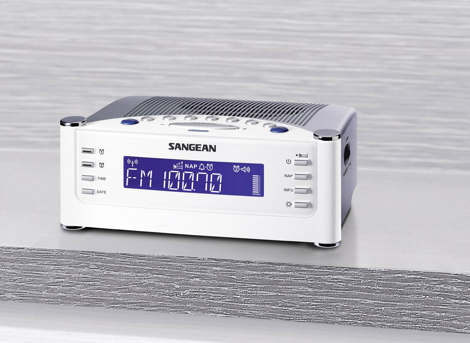 Sangean ATOMIC 22 Radiowecker UKW, MW AUX Weiß, Silber