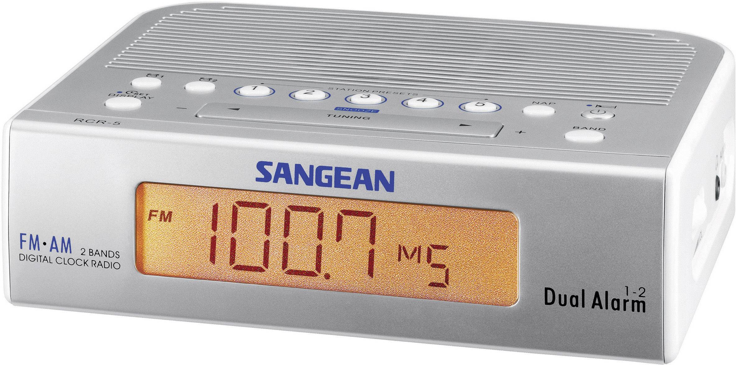 Sangean RCR-5 Radiowecker UKW, MW AUX Silber, Weiß