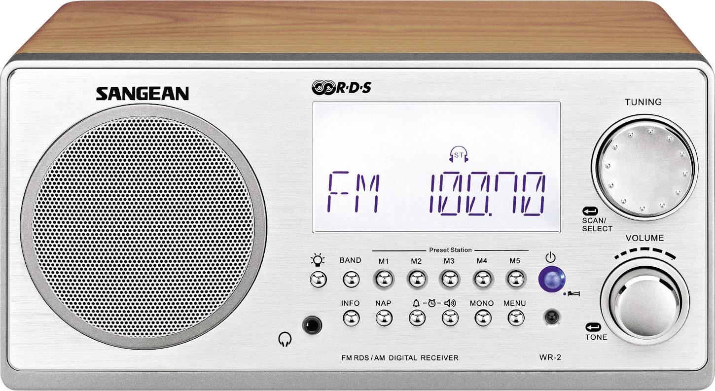 Sangean WR-2 Tischradio UKW, MW AUX Walnuss, Silber