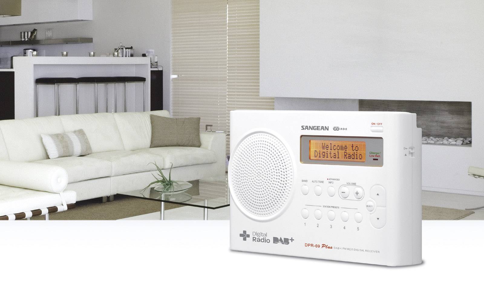 Sangean DPR-69+ Kofferradio DAB+, UKW Akku-Ladefunktion Weiß