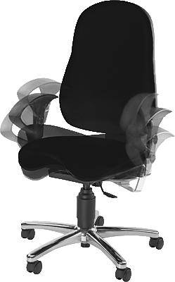 Schwarzer Bürostuhl auf Rollen mit verstellbaren Armlehnen und hoher Rückenlehne, geeignet für ergonomisches Sitzen im Büro.
