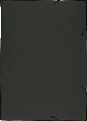 Eine schwarze Mappe mit drei schwarzen Bindungen an den Rändern.