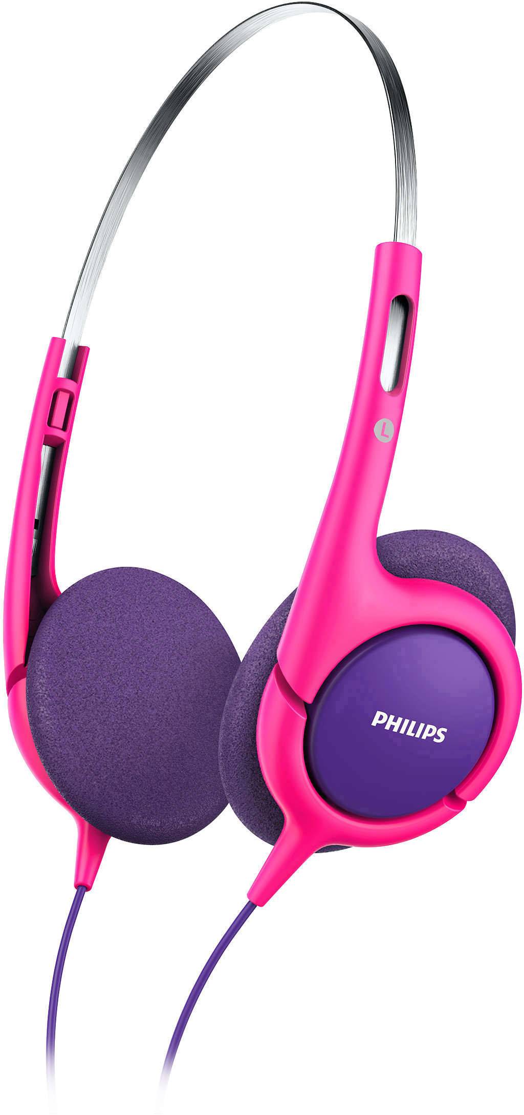 Philips SHK1031 Kinder On Ear Kopfhörer kabelgebunden Pink, Lila Lautstärkebegrenzung, Leichtbügel