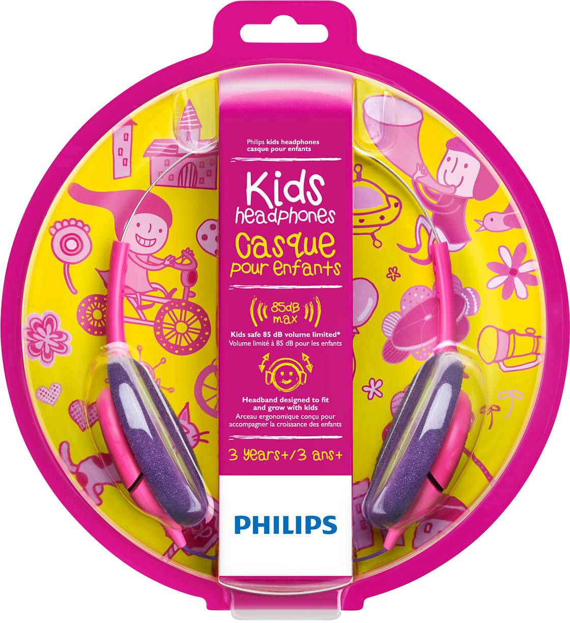 Philips SHK1031 Kinder On Ear Kopfhörer kabelgebunden Pink, Lila Lautstärkebegrenzung, Leichtbügel