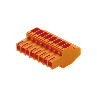 Orange Steckverbinder mit mehreren Anschlüssen, kompatibel mit Standardkabeln, zur Anwendung in elektronischen Geräten.