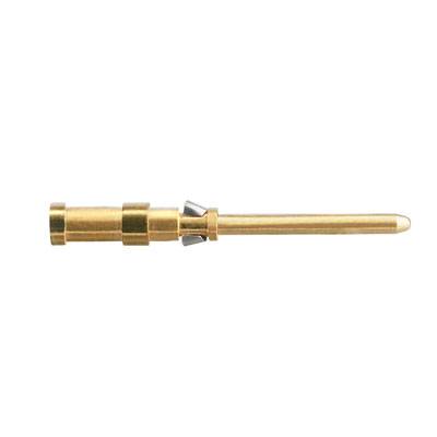 Ein goldfarbener Metallstift mit einem zylindrischen Ende.