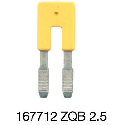 Gelber Isolierter Kabelverbinder mit zwei metallischen Enden, Beschriftung darunter: '167712 ZQB 2.5'.