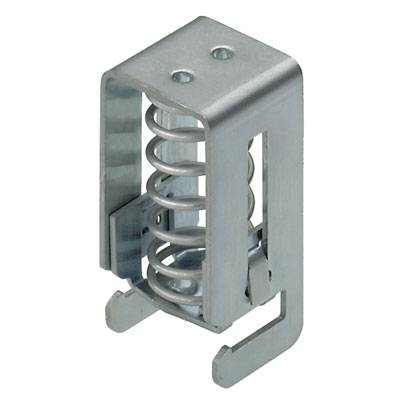 Metallfederklemme mit zwei Schraubenlöchern, geeignet für mechanische Anwendungen und Halterungen.