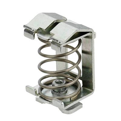 Eine Metallspiralfeder in einem offenen Gehäuse, verwendet zur mechanischen Verbindung und Dämpfung.