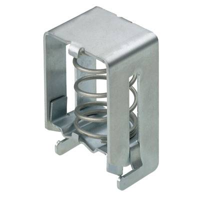 Ein Metallclip mit integrierter Feder, verwendet zur Befestigung oder Haltung von Gegenständen. Robust und funktional im Design.