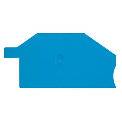 Blaues Kunststoffteil in Form eines Hauses, möglicherweise ein Bauteil oder Teil eines Systems.