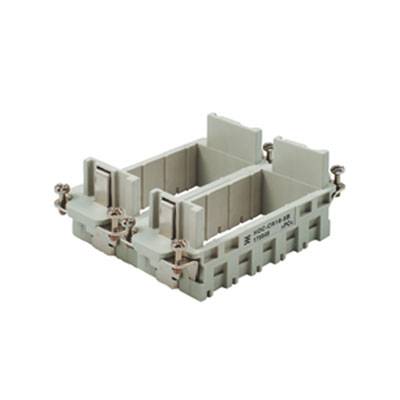 Elektrischer Steckverbinder in rechteckiger Form, bestehend aus zwei separaten Kammern, geeignet für industrielle Anwendungen.