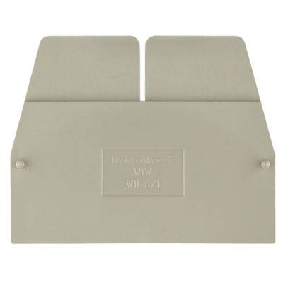 Beige Endplatte für eine Weidmüller Klemme, Modell WAP W WI 6/1, mit glatter Oberfläche und zwei Befestigungspunkten an den Seiten.