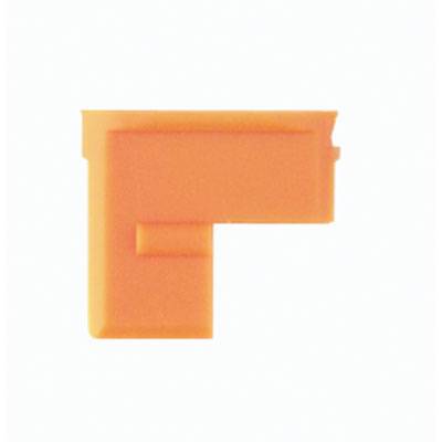 Ein orangefarbenes, L-förmiges Stück eines Puzzles oder Tetris-Blocks auf weißem Hintergrund.