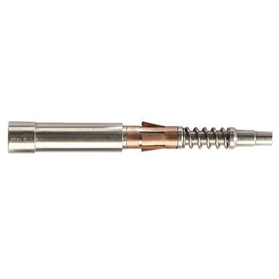 Ein metallischer Kolben mit einer Feder und Kupferelementen, verwendet für mechanische Anwendungen. Hauptsächlich silbern mit kupferfarbenen Akzenten.