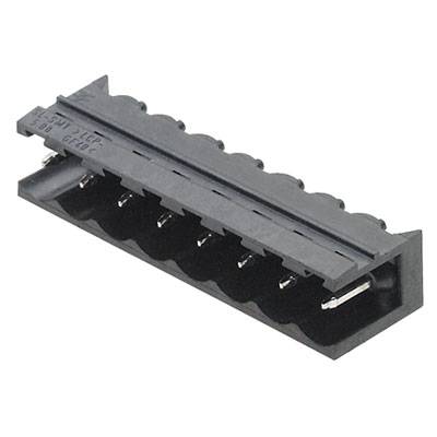 Ein schwarzer Kunststoffstecker mit mehreren Pins. Er ist für die Verbindung elektronischer Komponenten geeignet.