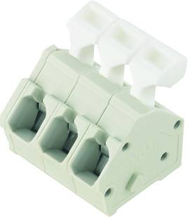 Grüner dreipoliger Kabelverbinder mit Hebelmechanismus; verwendet zum einfachen Anschluss von elektrischen Leitungen.