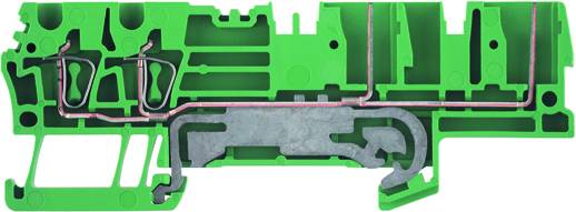 Grünes elektrisches Bauteil mit komplexer interner Verdrahtung und Metallgehäuse, möglicherweise Teil einer größeren elektrischen Schaltung.