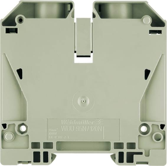Grauer Weidmüller WDU 95N/120N Klemmenblock, verwendet für industrielle elektrische Anschlüsse, zeigt Gehäuse ohne sichtbare Kabel.