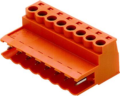 Orange circuit board connector with 9 pins, suitable for secure electrical connections in electronic devices.