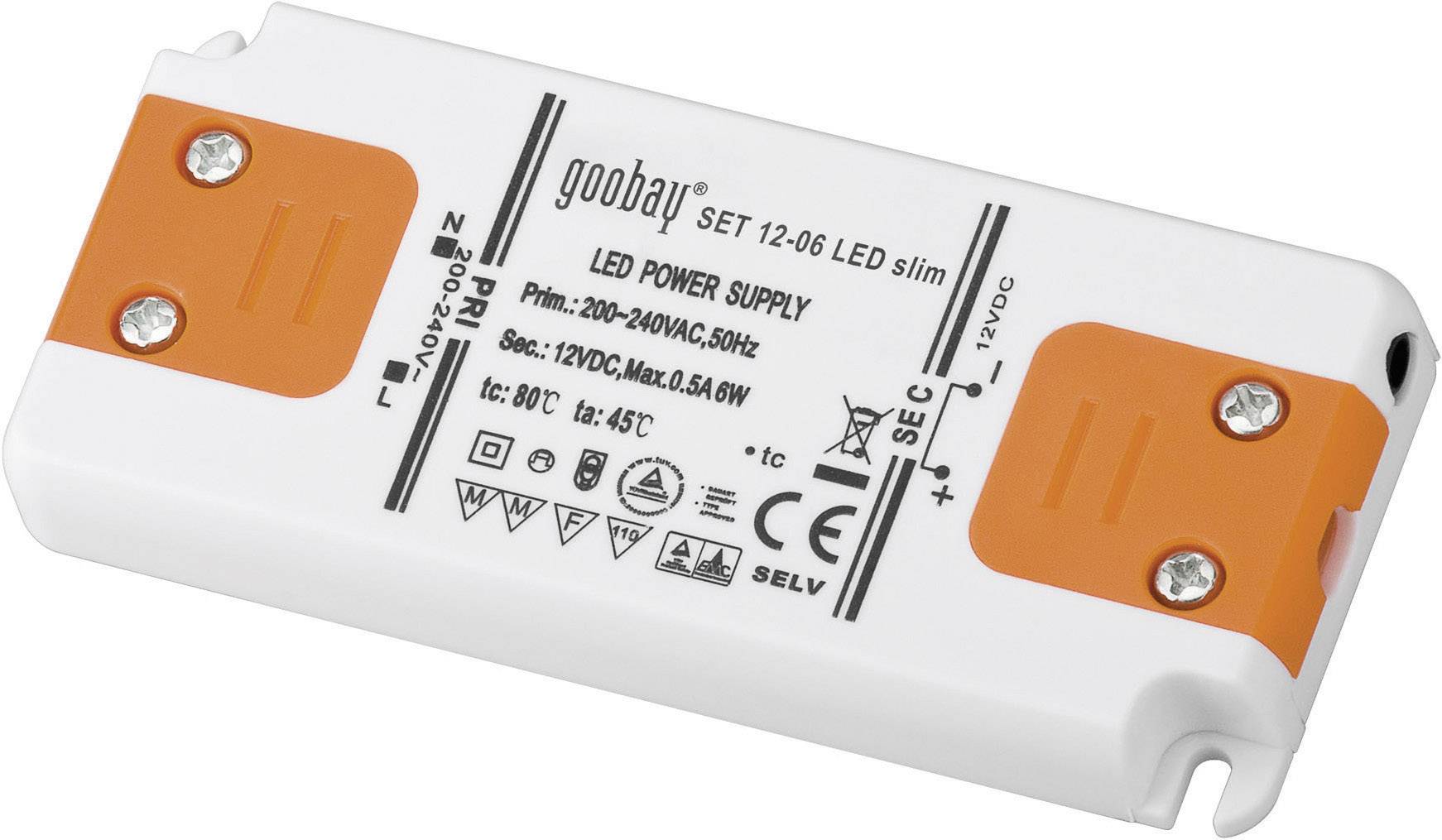 Goobay SET 12-06 LED slim LED-Trafo Konstantspannung 6 W 0.5 A 12 V/DC Möbelzulassung