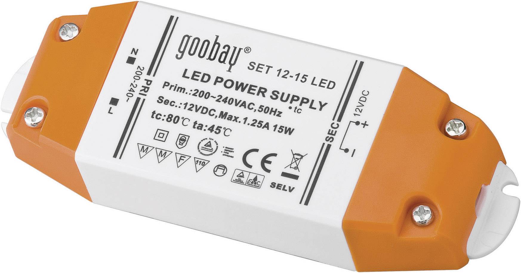 Goobay SET 12-15 LED LED-Trafo Konstantspannung 15 W 1.25 A 12 V/DC Möbelzulassung 1 St.