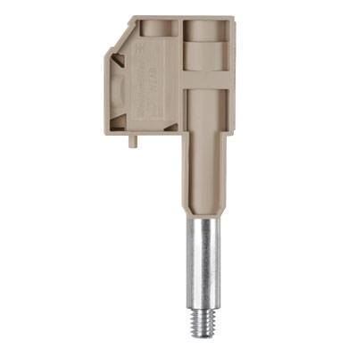 Beige Kunststoffkleiderhaken mit silbernem Metallstift, rechteckige Form mit Verdickung am oberen Ende, verwendet zur Befestigung an Wänden.
