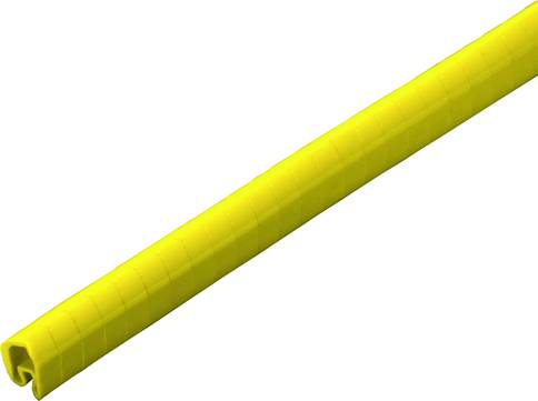 Gelber, runder Plastikschlauch, der zum Schutz von Kabeln verwendet wird.
