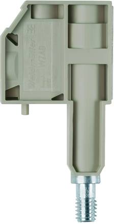 Ein Kunststoffteil mit integriertem Metallstift, möglicherweise ein Möbelverbinder, in der Hauptfarbe Beige, zur Montage geeignet.