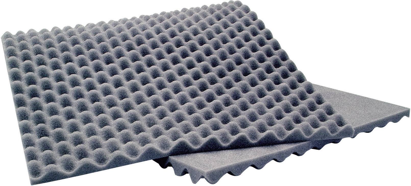 Graue Schaumstoff-Platten mit pyramidaler Oberfläche zur Schallabsorption. Verwendet in Tonstudios zur Geräuschreduzierung.