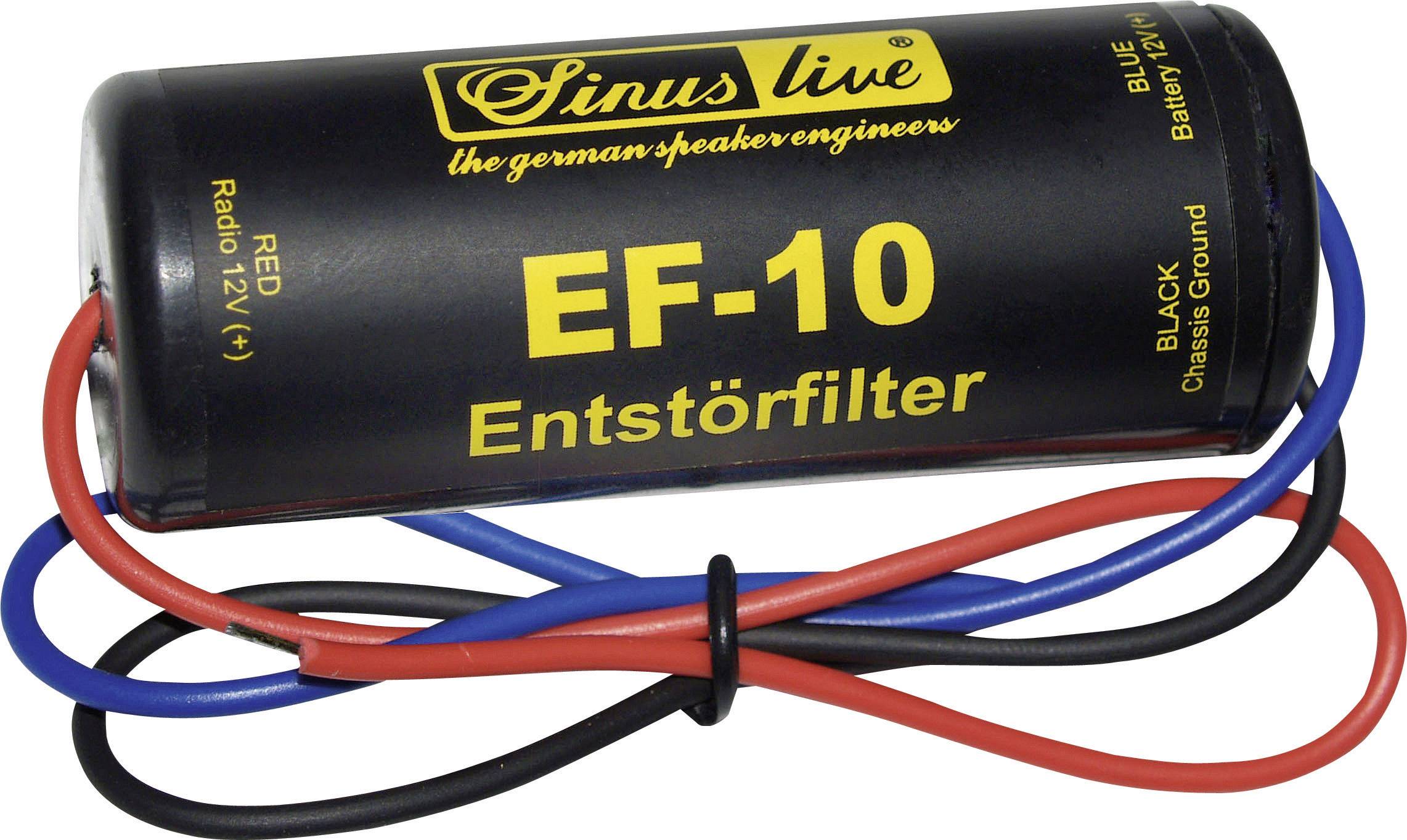 Entstörfilter EF-10 von Sinuslive mit Beschriftung für Red und Blue Kabel, verwendet für Radio 12V.