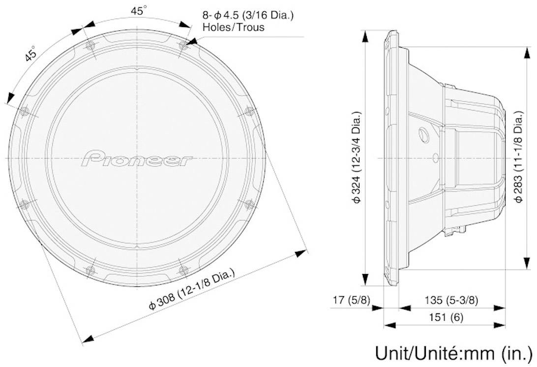 Pioneer TS-W304R Auto-Subwoofer-Chassis 308 mm 1300 W 4 Ω