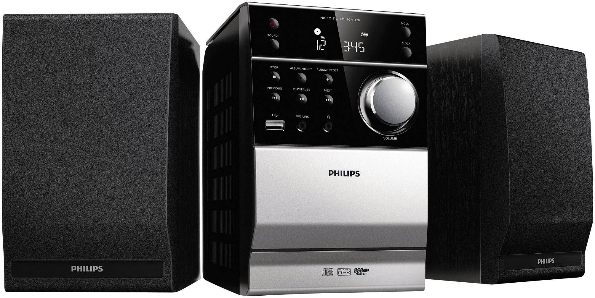 Philips MCM1120 Stereoanlage AUX, CD, Kassette, UKW, USB, Schwarz, Silber