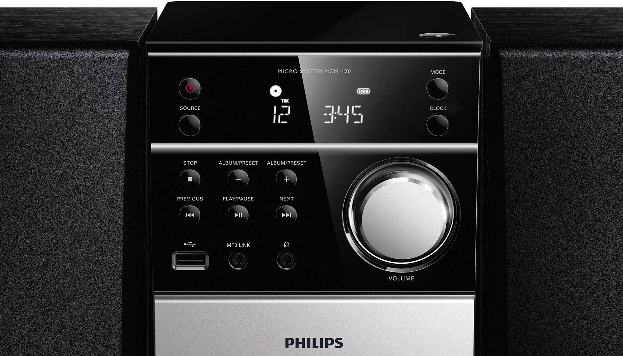 Philips MCM1120 Stereoanlage AUX, CD, Kassette, UKW, USB, Schwarz, Silber