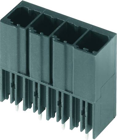 Ein schwarzer, rechteckiger Kunststoffstecker mit mehreren Pins, geeignet für elektronische Verbindungen.