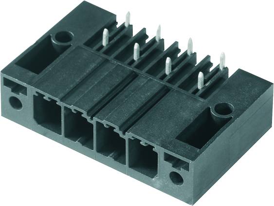 Ein schwarzer Steckverbinder mit mehreren metallischen Kontaktstiften, geeignet für elektronische Verbindungen.