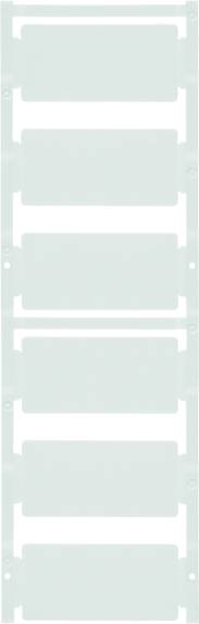 Vertikale Anordnung von sechs rechteckigen Etiketten auf einem Bogen.