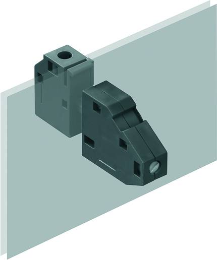 Ein rechteckiger, grauer Block mit metallischen Teilen, möglicherweise ein elektronisches oder mechanisches Bauteil.