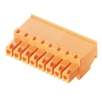 Orange Steckverbinder mit acht Anschlusspunkten. Verwendet zur elektrischen Verbindung von Schaltkreisen oder Kabeln.