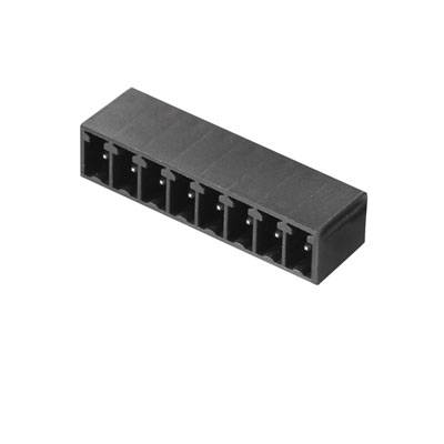 Schwarzer Kunststoffstecker mit acht Pins, häufig verwendet für elektronische Verbindungen.