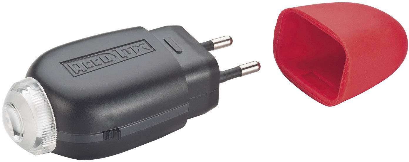 Schwarz-roter elektrischer Insektenvernichter in Steckdosenformat mit abnehmbarem Schutzaufsatz.