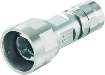 Silberner Metalladapter mit sechseckiger Form und zylindrischem Ende, vermutlich für den Anschluss von Kabeln oder Rohren.