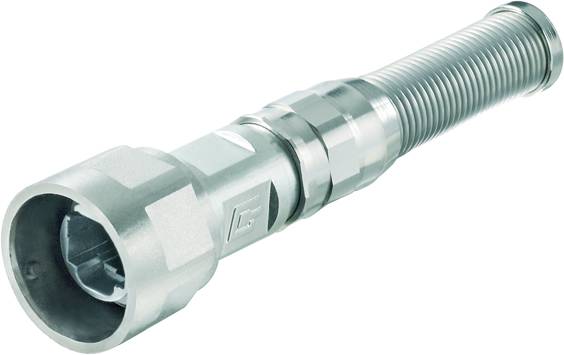 Metallischer Schlauchanschluss mit flexiblem, gewelltem Rohr, geeignet für industrielle Anwendungen und Verbindungen.